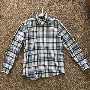 Lands' End Blue and White Plaid Traditional Fit Dress Shirt Size Large